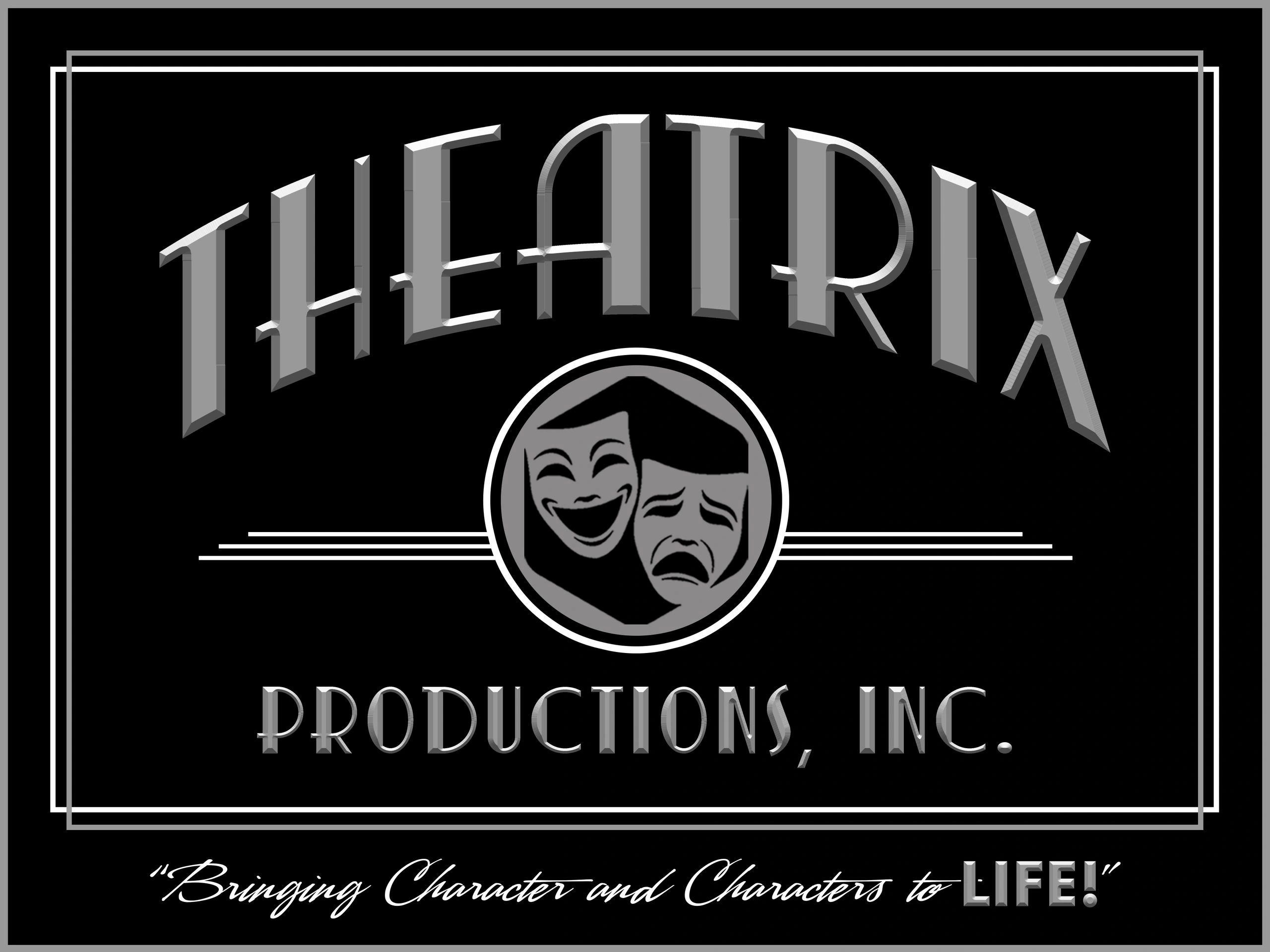 Theatrix Productions company logo with theater masks.