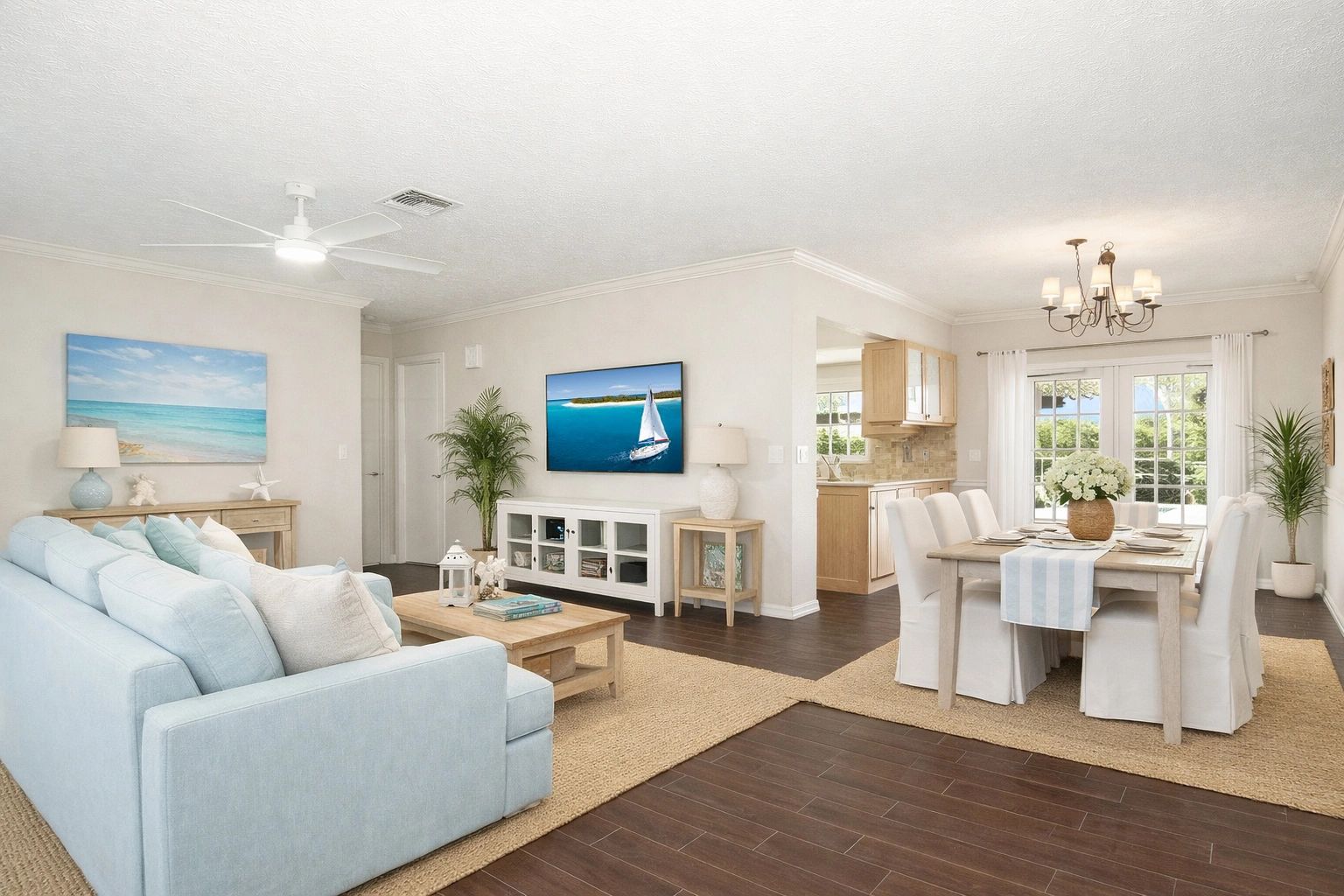 Virtually staged living and dining area for a Port St. Lucie, Florida real estate listing.
