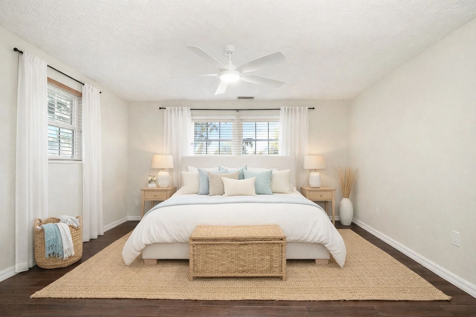 Virtually staged primary bedroom for a real estate listing in Port St. Lucie, Florida.
