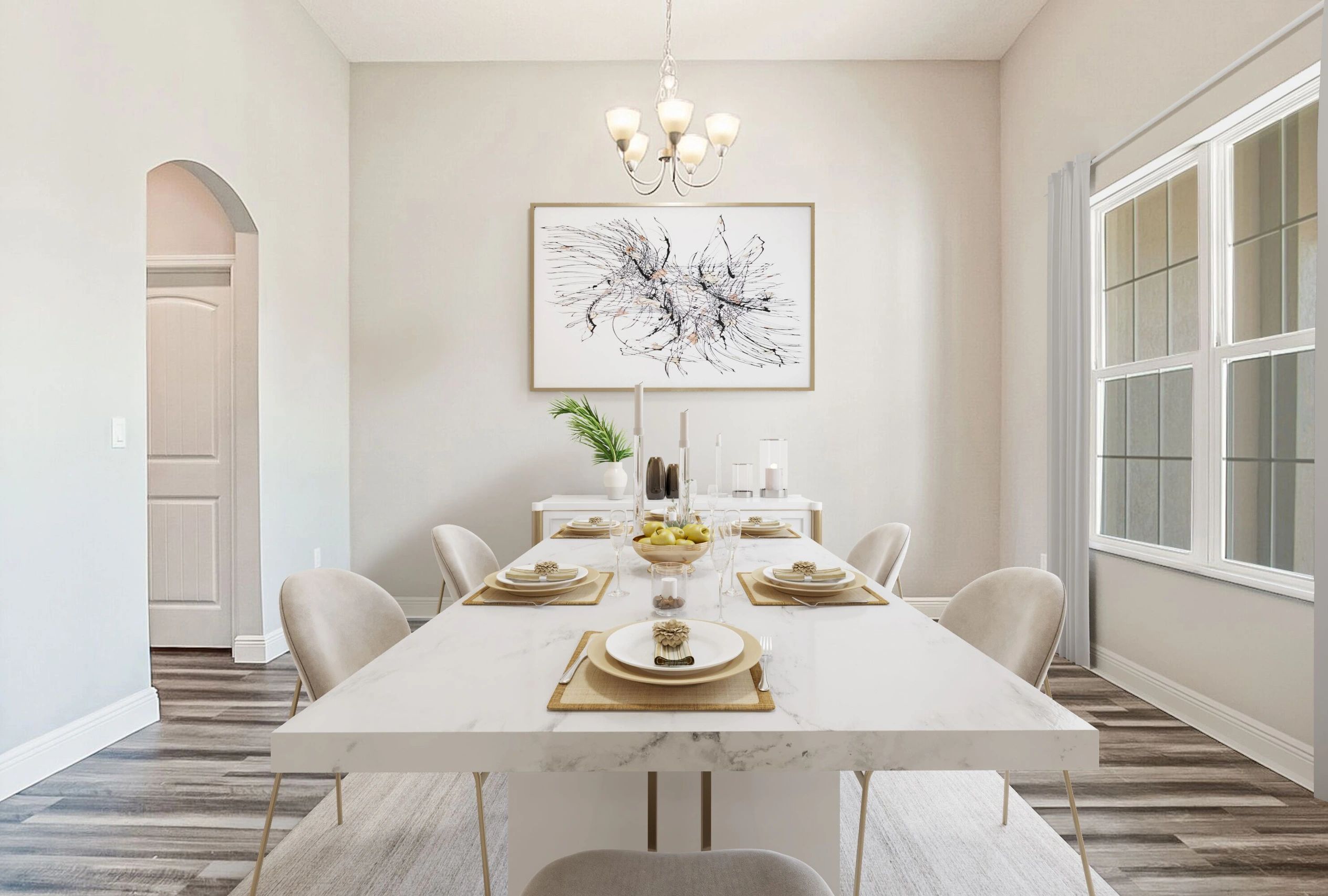 Virtually staged dining room with elegant modern decor for a Treasure Coast, Florida real estate listing.
