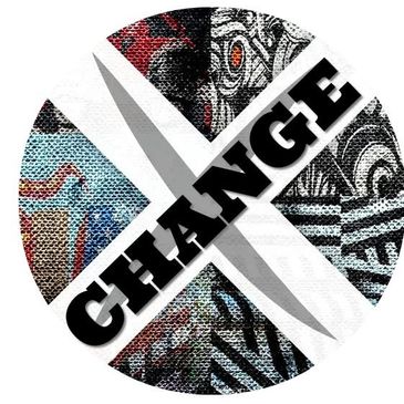 Circular graphic with the word 'CHANGE' crossing artistic tribal patterns.