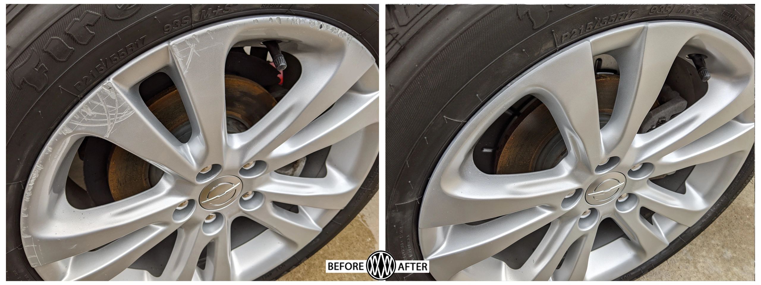 Scratched Wheels on a 2019 Chrysler 200 repaired by Wheel Masters Inc.