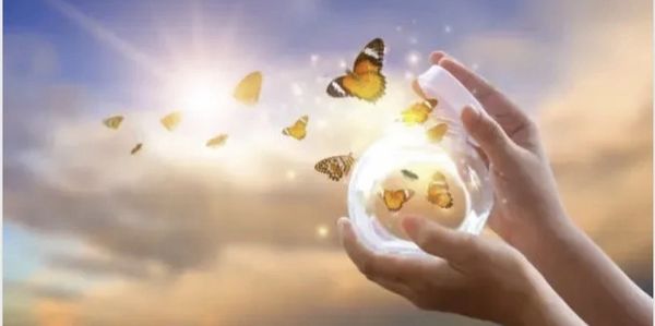 butterflies in open hands — symbol of soul gifts, spiritual remembrance, and intuitive reflection