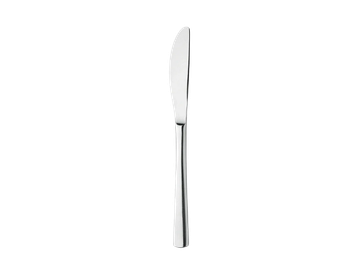 Ein silbernes Tafelmesser mit abgerundeter Spitze.