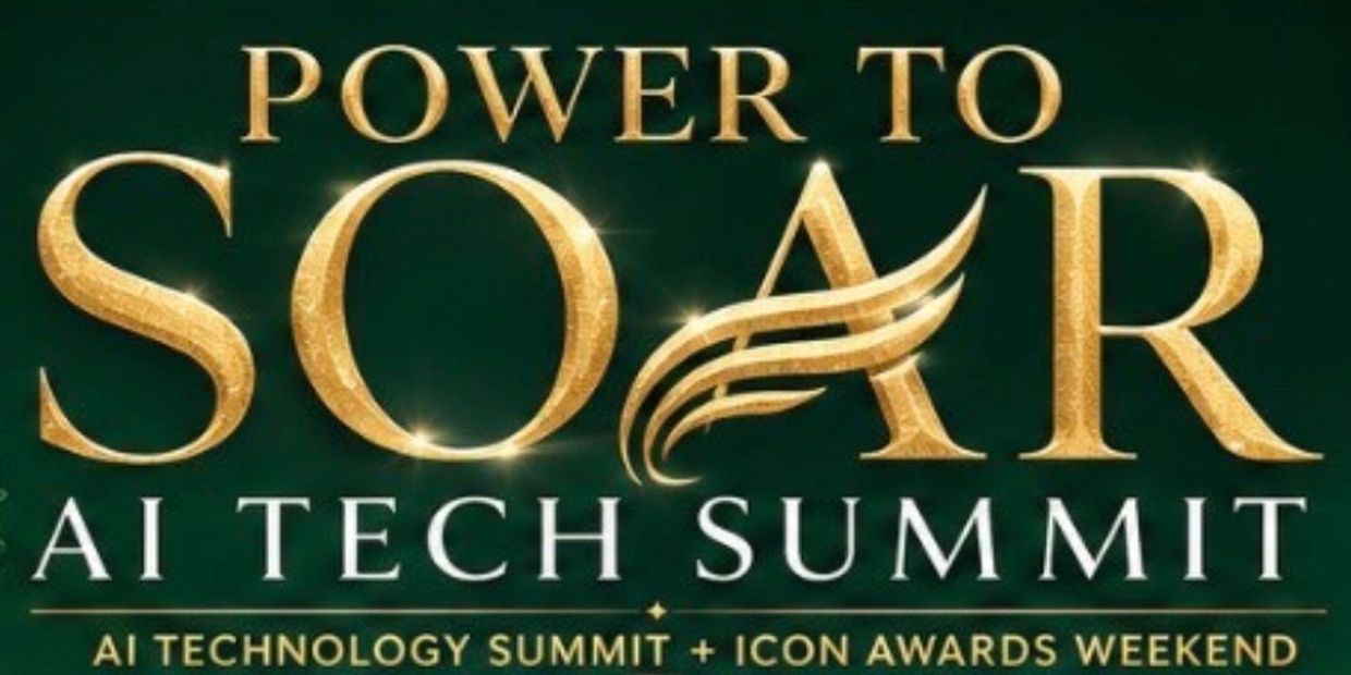 Gold and white text on dark background for SOAR AI Tech Summit event.