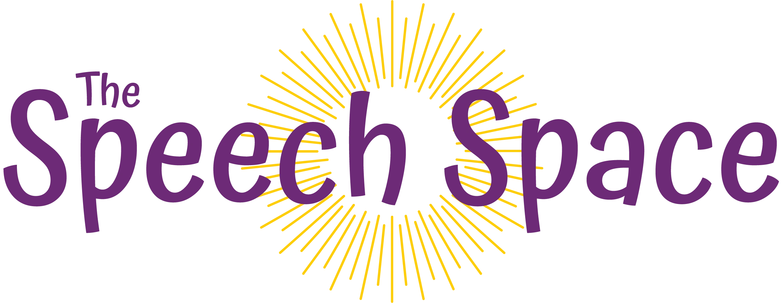 Logo of The Speech Space. Purple font "The Speech Space" with sun image background.