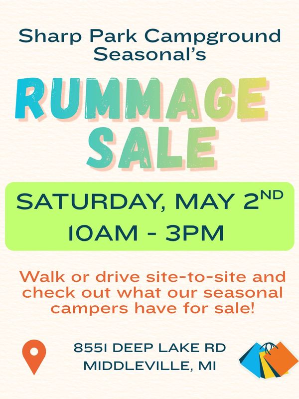 Sharp Park Campground Seasonal's Rummage Sale on May 2 from 10AM to 3PM.