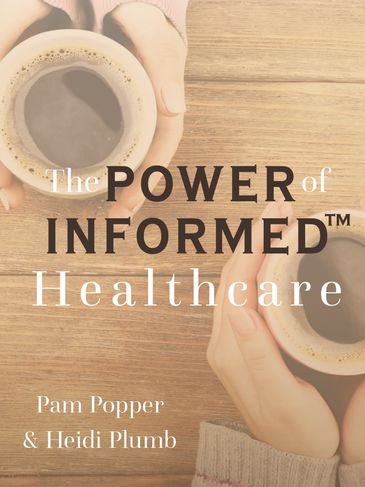 Two people holding coffee cups over a wooden table with healthcare book title overlay.