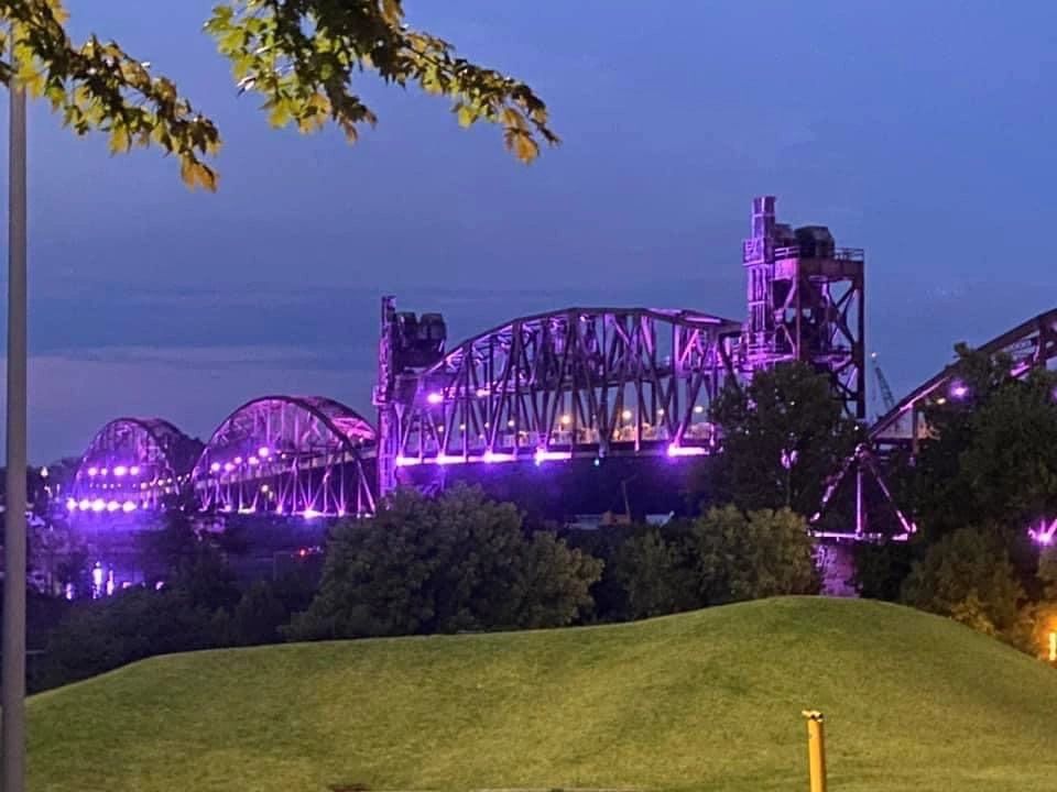 Lighting the Bridges purple in Little Rock for Overdose Awareness Day 2020