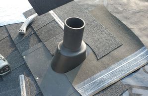 Ice and water shield installed around plumbing stack.