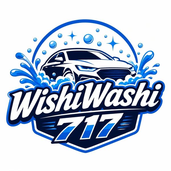 Logo featuring a sleek car with water splashes and bold text 'WishiWashi 717'.