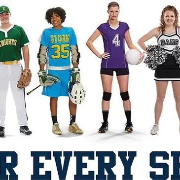 Kids in various sports uniforms