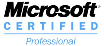 Microsoft Certified Professional logo with black and blue text.