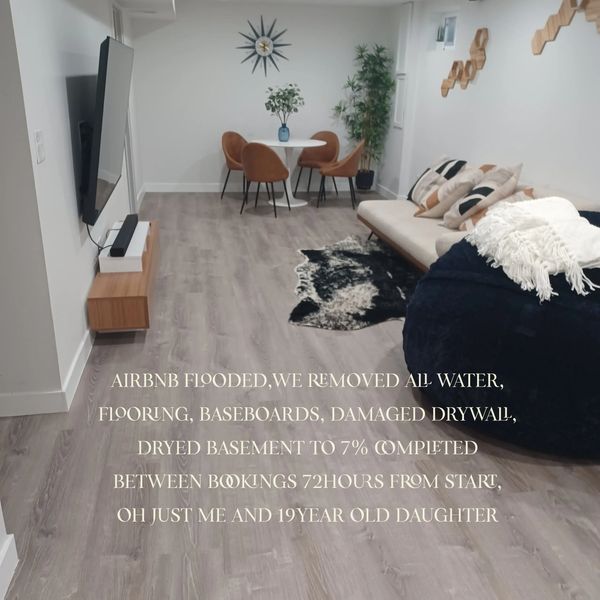 AIRBNB 72 hours after flooding 8" of water in basement. 