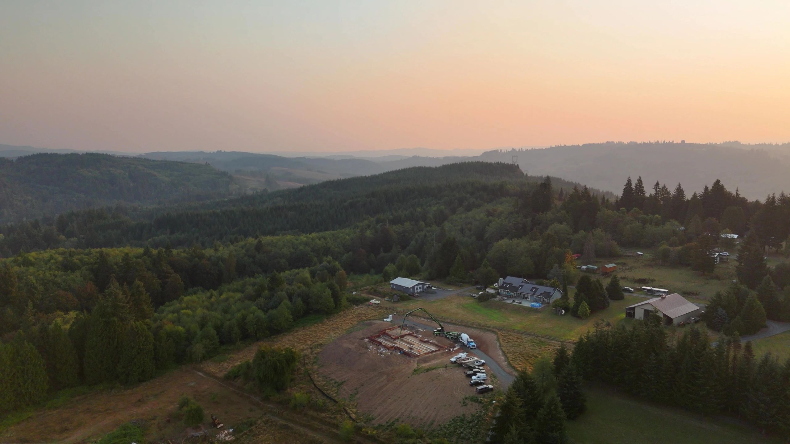 Drone shot of a home being built in Longview, Washington
