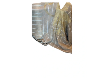 Men's African Agbadd Embroidered Ivory and Gray (M/L)