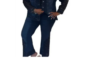 Two Piece Denim and Black Jean Outfit (L/XL)