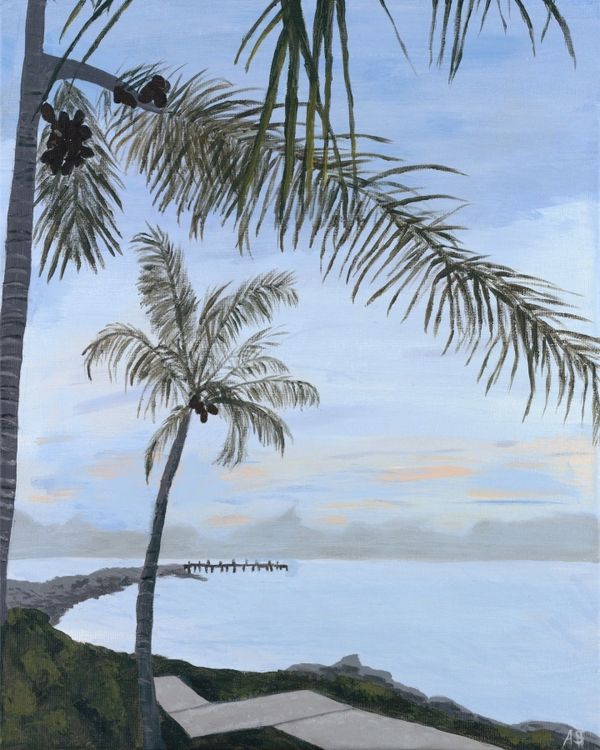 “Islamorada Sunrise” was inspired by a beautiful morning there. After a hurricane this scene no long