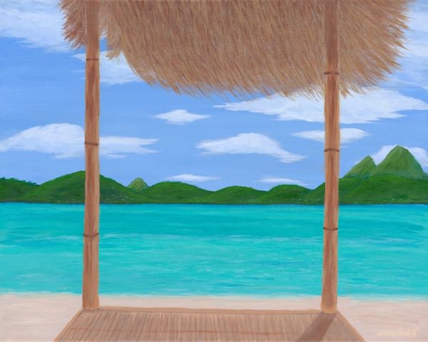 Acrylic on Canvas entitled “Hut with a View”