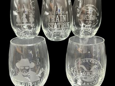 Stemless wine glasses - etched