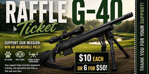 Raffle ticket for a G-40 rifle with a $10 price and mission support.