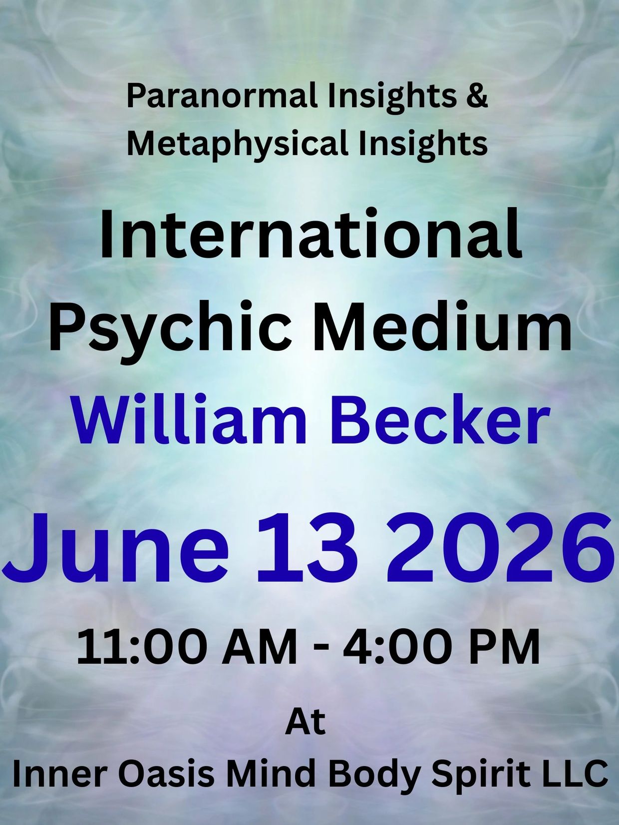 International Psychic Medium William Becker event on June 13, 2026.
