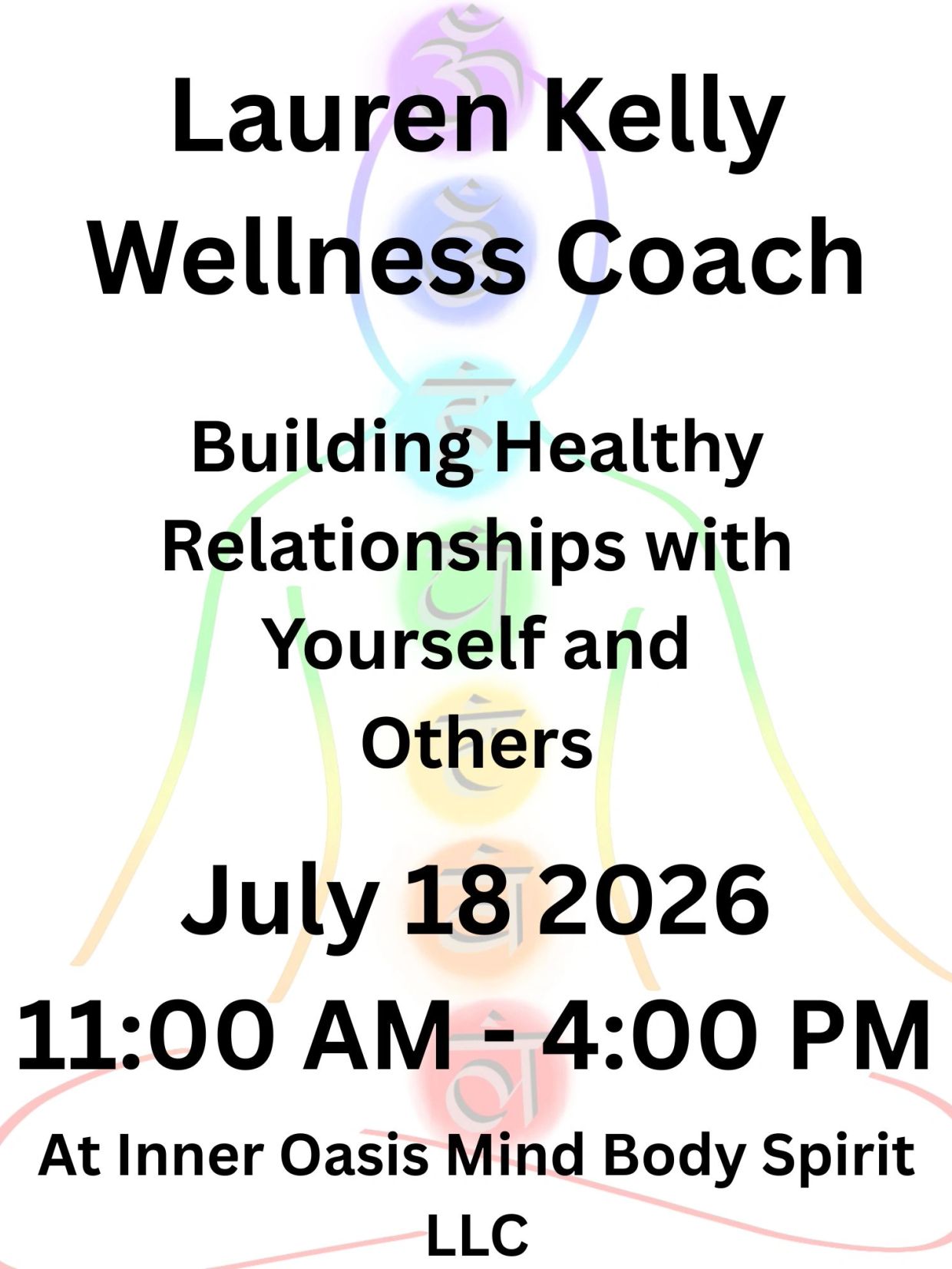 Wellness coaching event on July 18, 2026, to build healthy relationships with yourself and others.