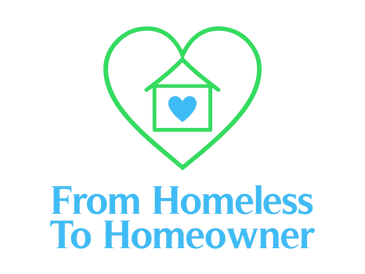 Logo with a green heart and a house symbol, captioned 'From Homeless To Homeowner'.