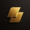 A sleek, golden abstract geometric logo on a dark textured background.
