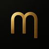 Golden stylized letter 'm' on a black background.