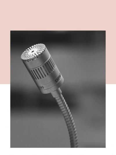 Close-up of a directional microphone on a flexible stand.