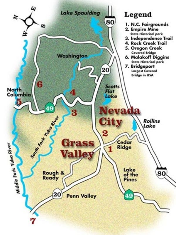 Map of Nevada City and Grass Valley, CA