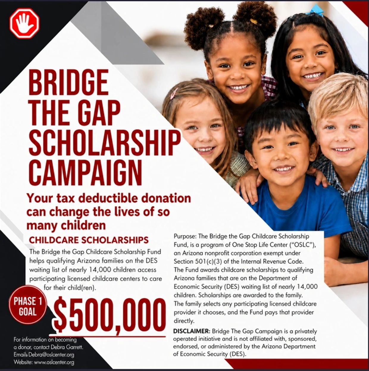Bridge The Gap Scholarship Campaign for childcare funding in Arizona.