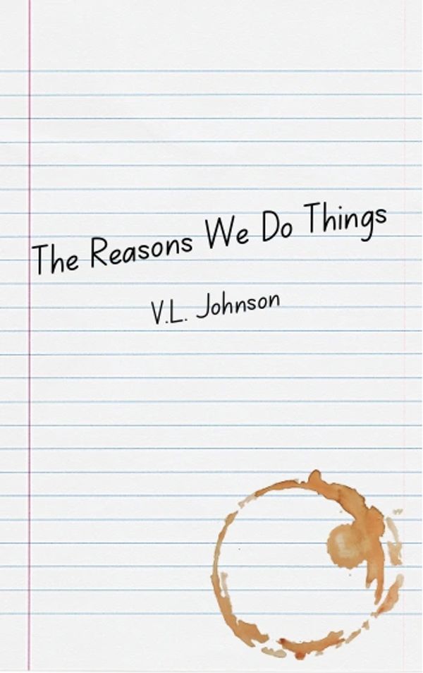 Book cover with handwritten title and coffee stain.