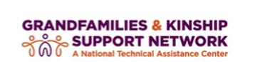 Logo for Grandfamilies and Kinship Support Network website. Three  indistinct people figures standin