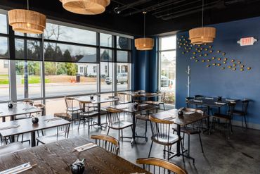 Beautifully decorated cafe with decoration on the wall