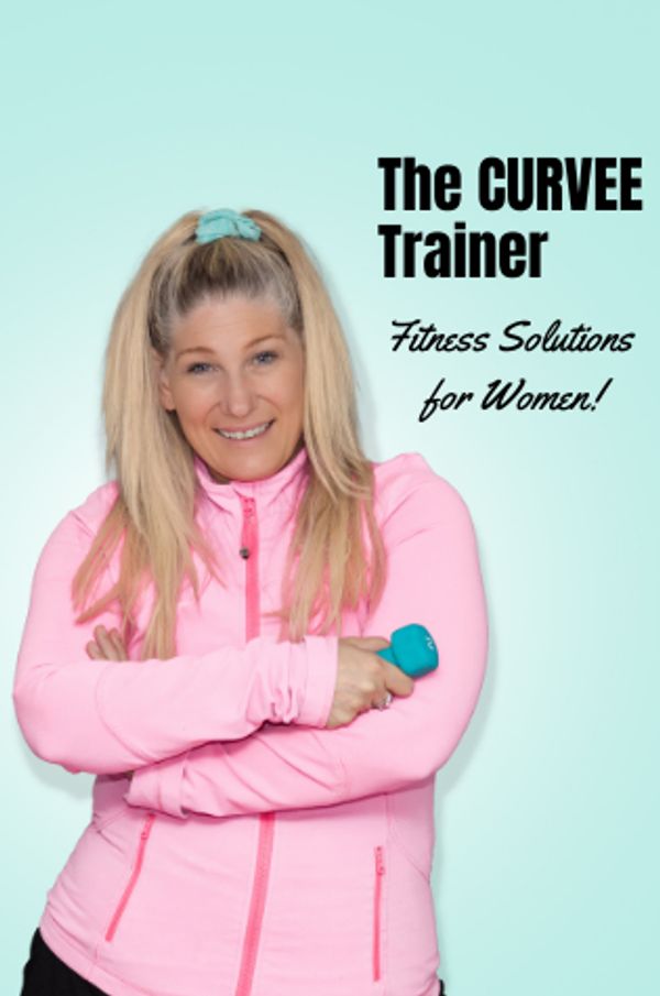 Woman fitness trainer promoting Curvee Trainer for women.