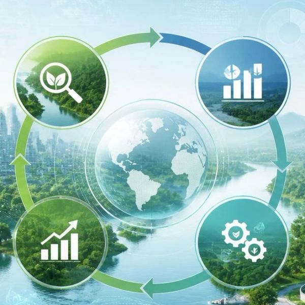 Circular infographic representing environmental growth and sustainability.