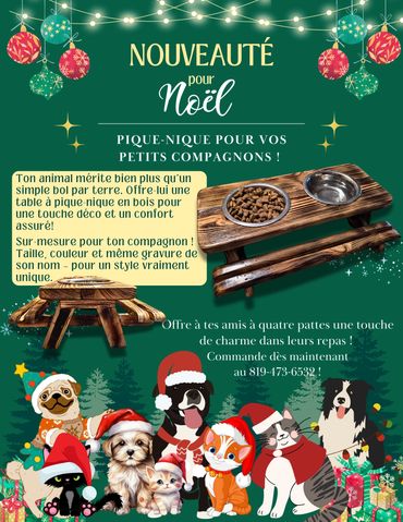 Promo festive : table pique-nique en bois pour animaux, personnalisable et idéale pour Noël.