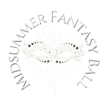 A decorative logo for Midsummer Fantasy Ball with a masquerade mask.