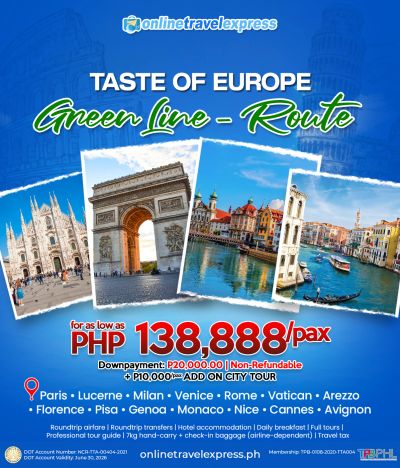 Taste of Europe Green Line Route travel package for PHP 138,888 per person.