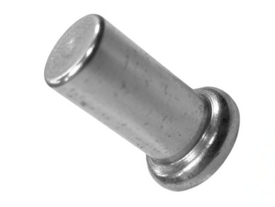 A metal rivet on a white background.
