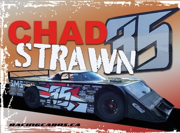 Racing poster featuring Chad Strawn's number 35 race car with bold text and a grunge border.