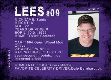 Profile card of Lees #09, a 22-year-old driver nicknamed Santa from Cameron.