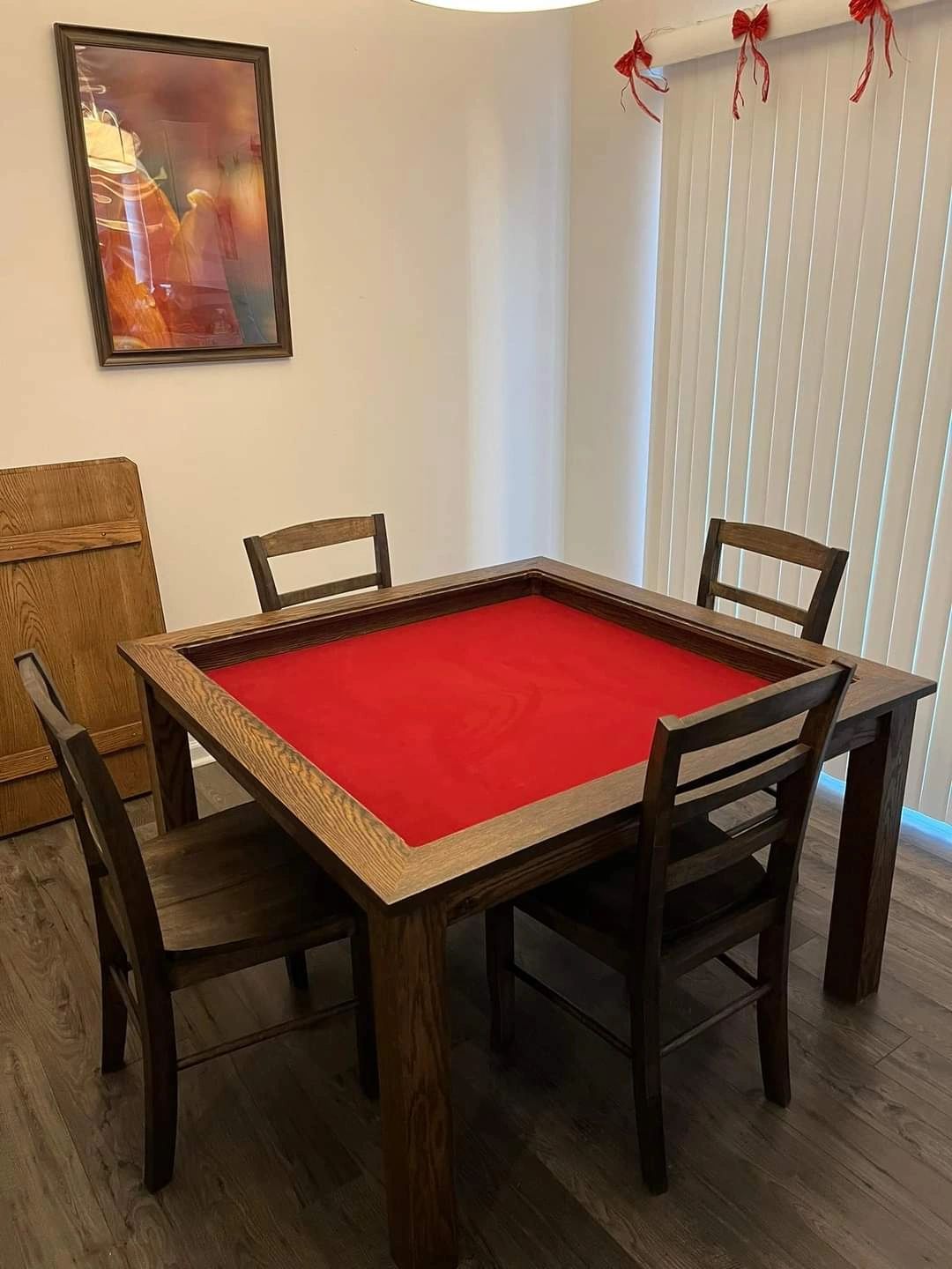 Removable top gaming/puzzle table made from white oak with espresso stain..