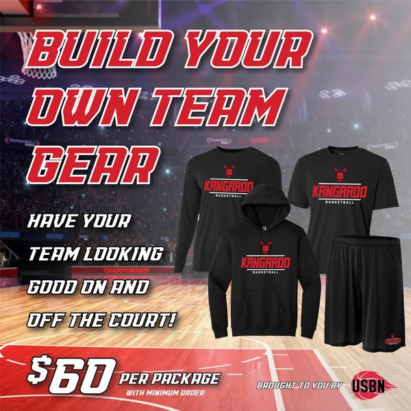 Basketball team gear package for $60 includes shirts, hoodie, and shorts.
