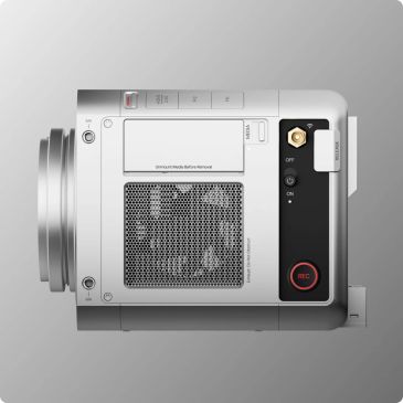 Top view of a modern camera with recording button.