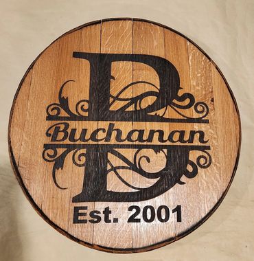 Whiskey Barrel Head with engraving