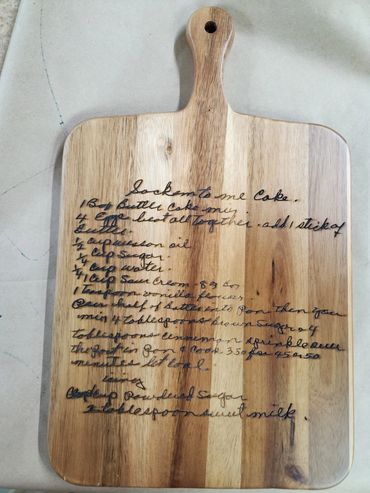 Custom recipe engraved on a board