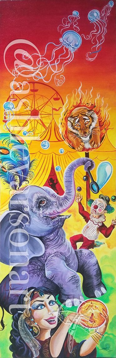 "Ringmaster's Demise"
12x30
Oil Painting
By Ashley Arson